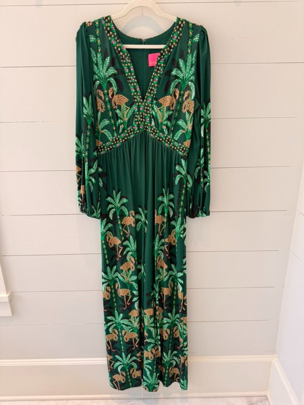 Lilly Pulitzer Exotic Rare Long Sleeve Green Maxi Dress